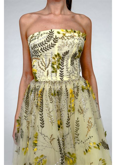 Abito in tulle senza spalline con ricami floreali in giallo Monique Lhuillier - donna MONIQUE LHUILLIER | 25168121